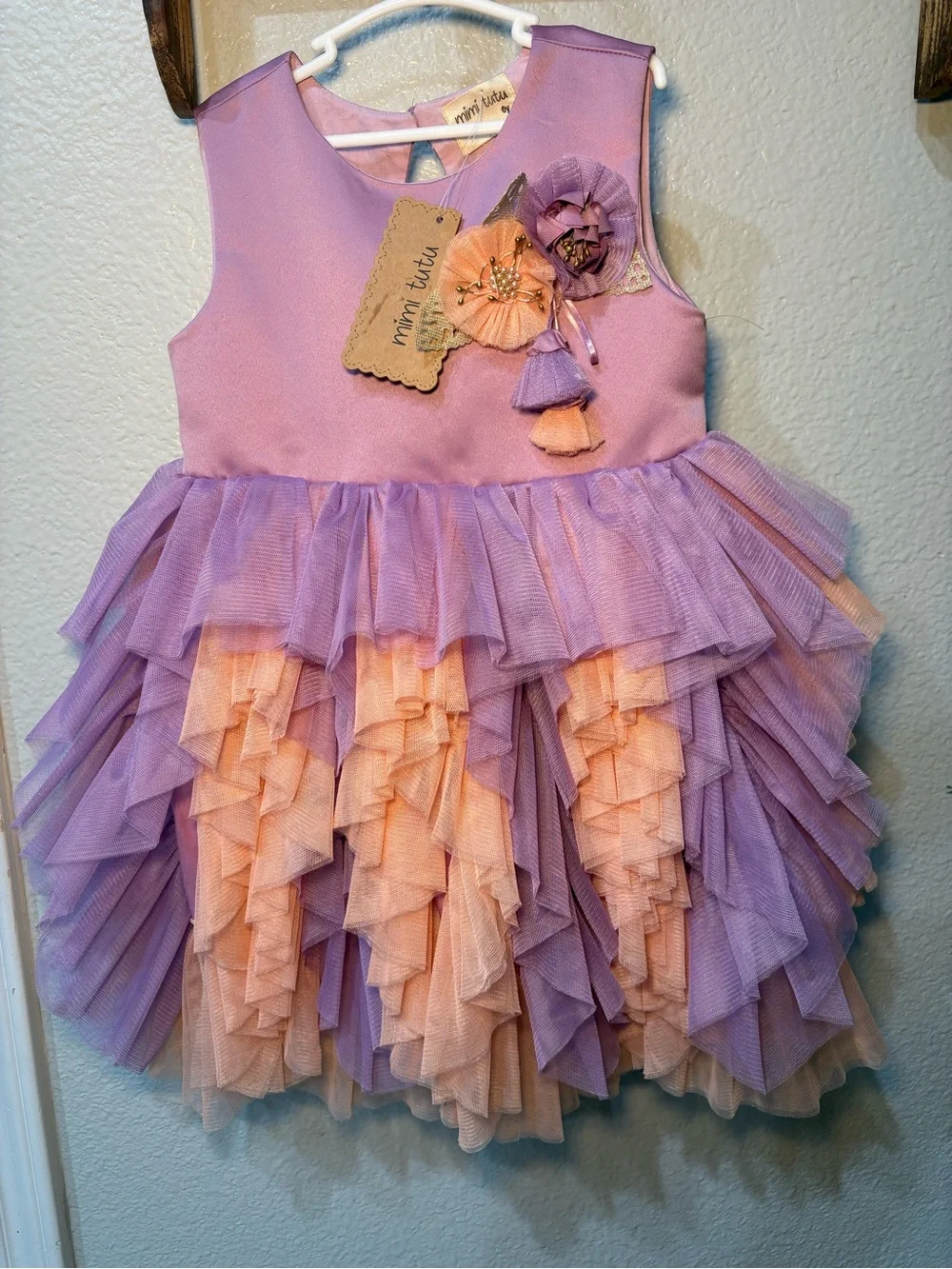 Mimi Tutu Party Dress Lila Elbise Ruffles Lavender & Peach W/Flowers Size 6 NWT